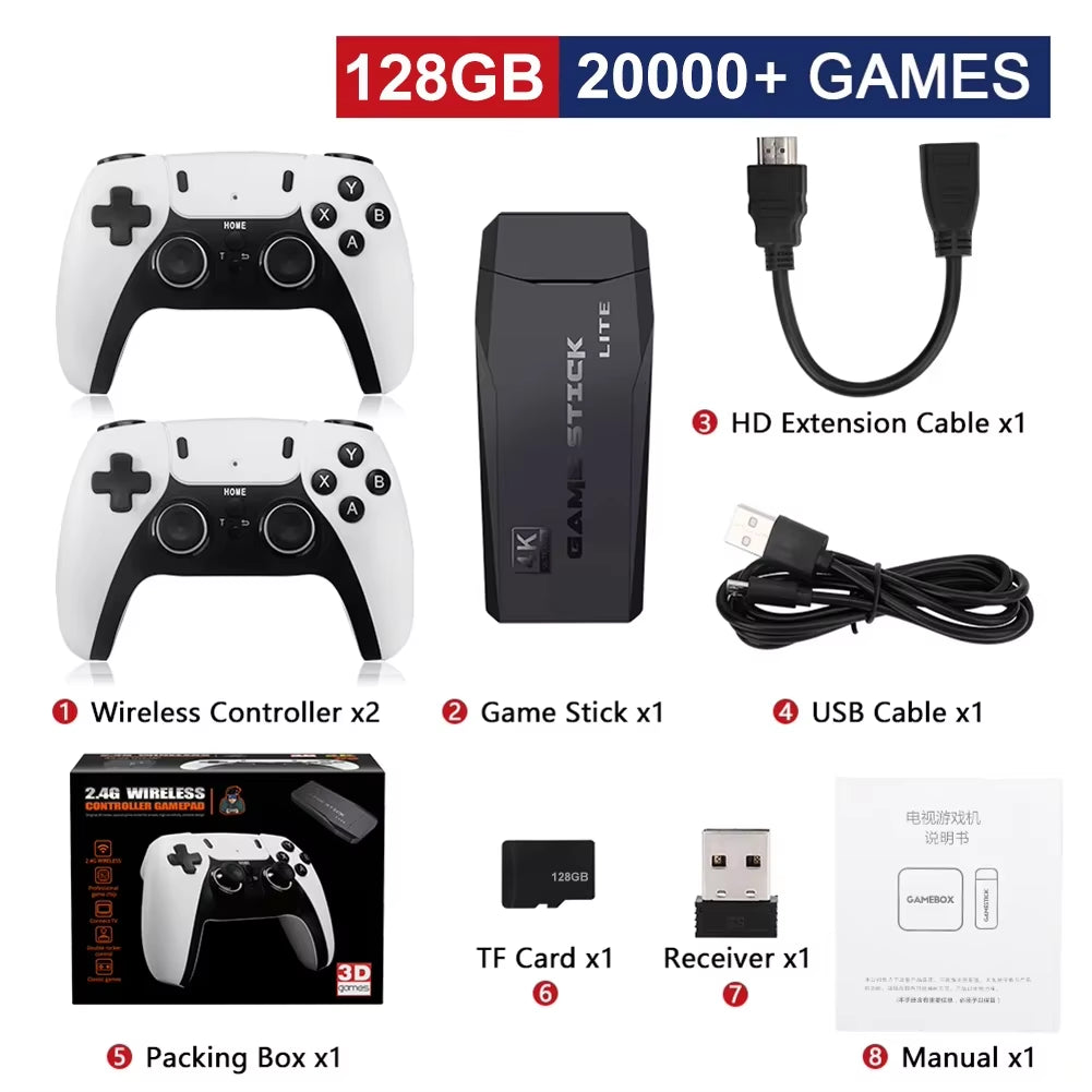 M8/M8 PRO Video Game Console 4K HD 20000+ Games 2.4G Wireless Controller Retro TV Game Stick Handheld Game Player Christmas Gift